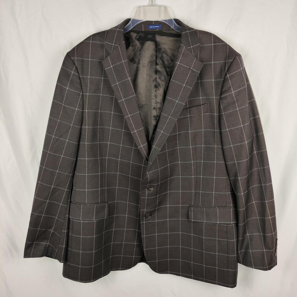 Stafford Suit Jacket Mens 50 Regular Brown Plaid Wool Blend Classic Fit Stretch